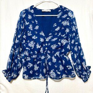 Abercrombie Fitch  Medium Top Cottagecore Womens Blue Floral Plunge